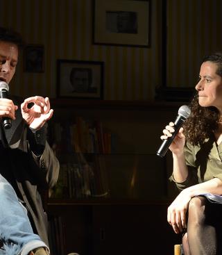 Peter Verhelst en Silvie Moors op het literair café